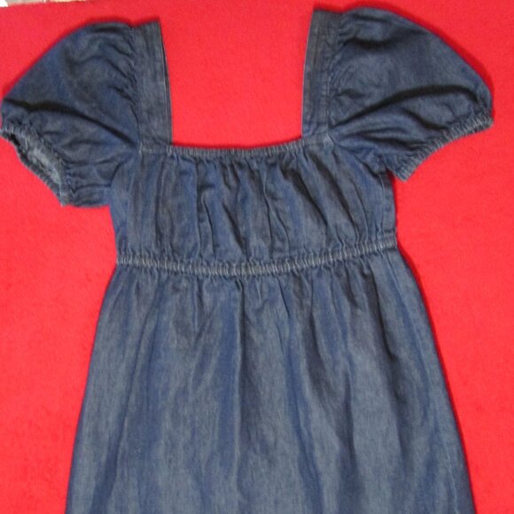 J. Crew Denim Square Neck Popover Mini Dress Puff Sleeves Cotton Linen - Picture 5 of 10